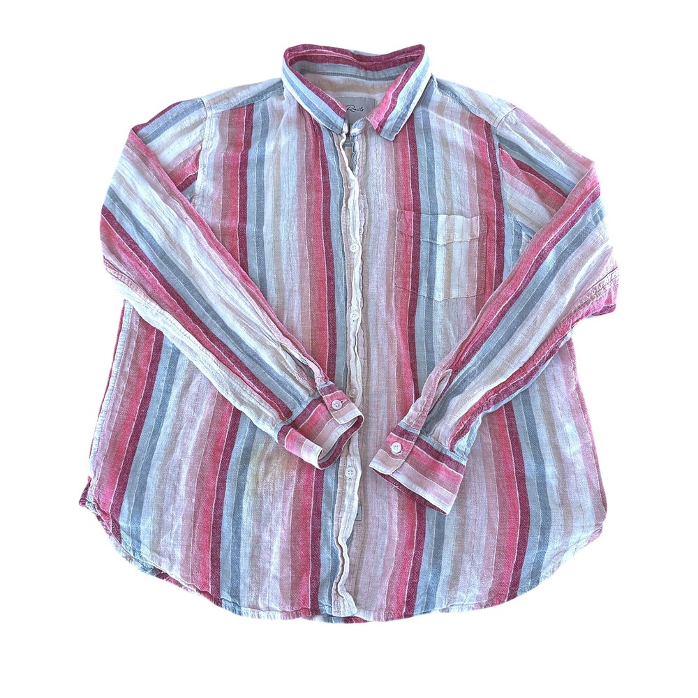 Rails Women Medium Pink Blue Striped Lurex Button Down Shirt Long Sleeve Pocket